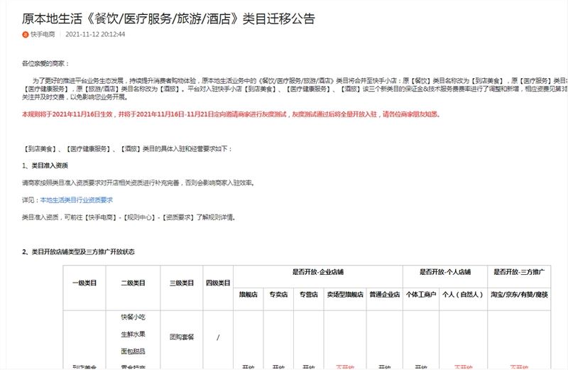 快手电商新增《本地生活类目商品发布规范》